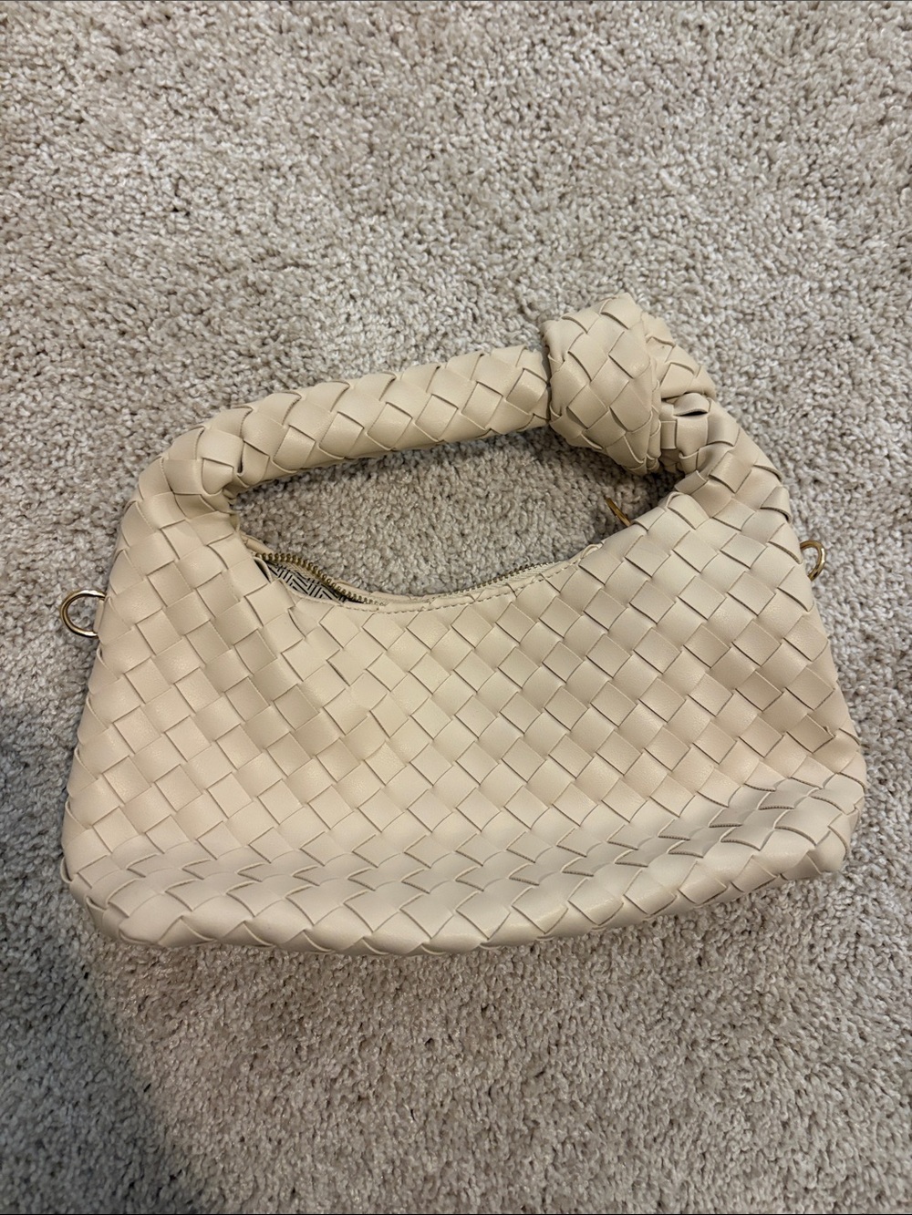 Woven Knot Handle Shoulder Bag - Cream